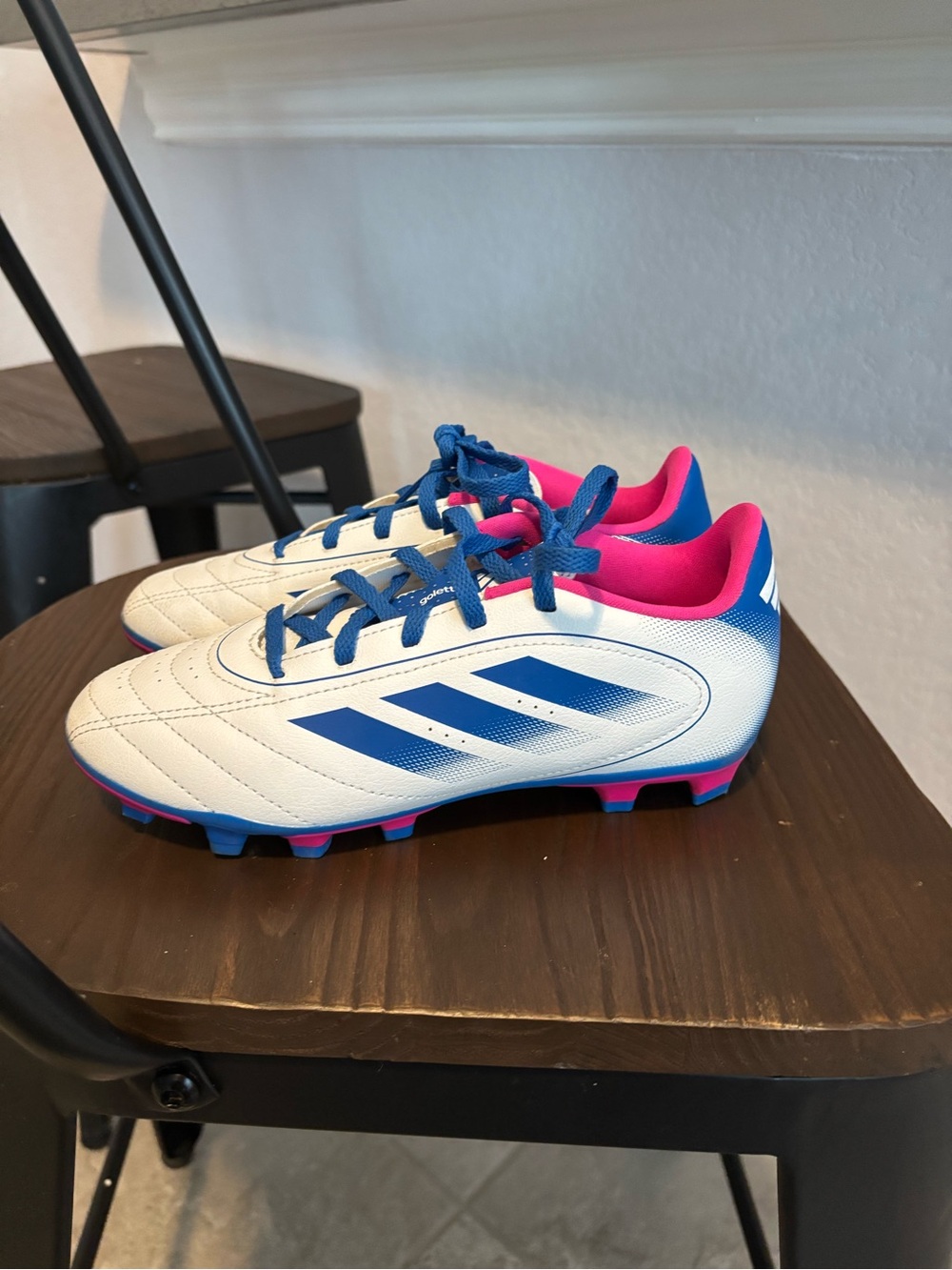 adidas Kids White, Blue & Pink Soccer Cleats